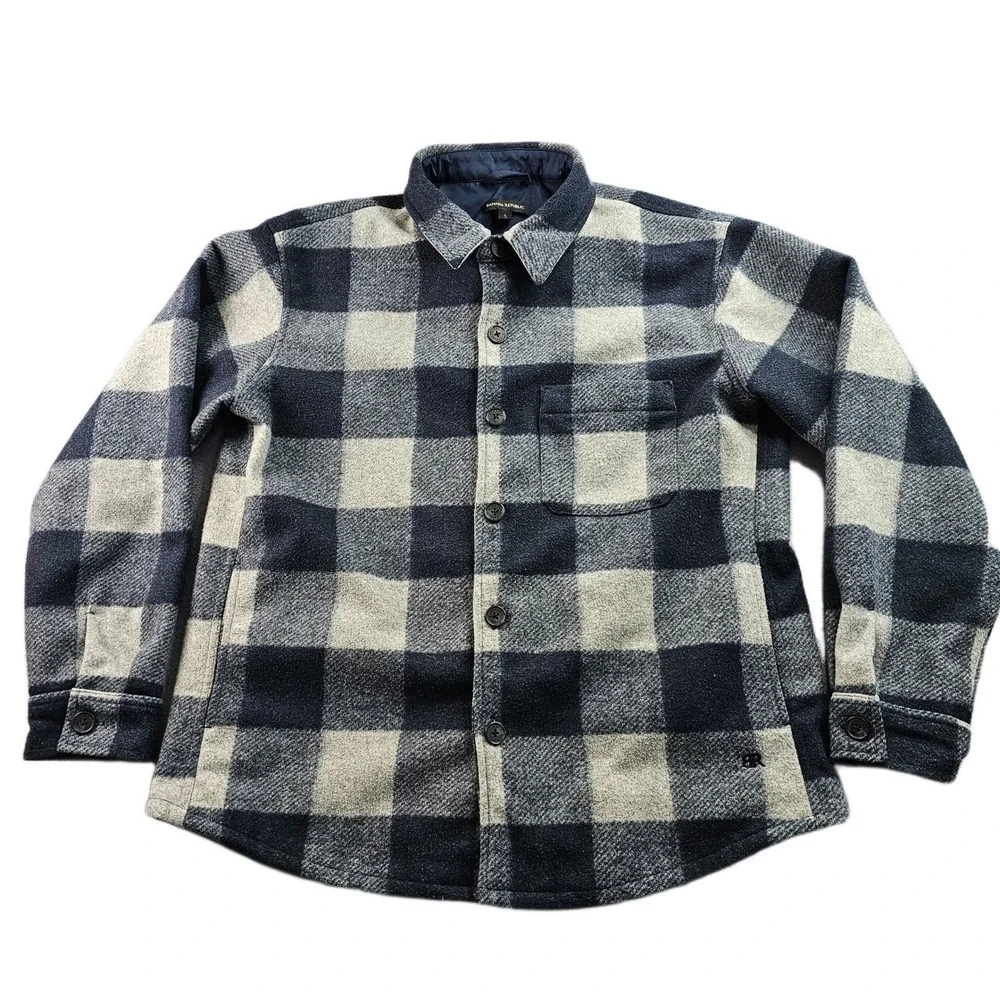 Heritage Heritage Shirt Jacket Mens L Navy Gray Buffalo Plaid Lined Button Front